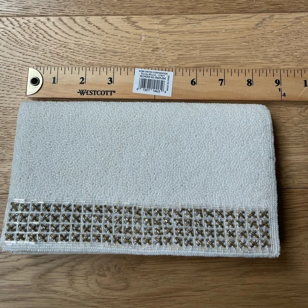 Vintage white beaded clutch with gold detail